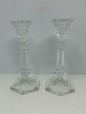 Set of 2 Crystal Glass 6" Candlestick Candle Holders Q7